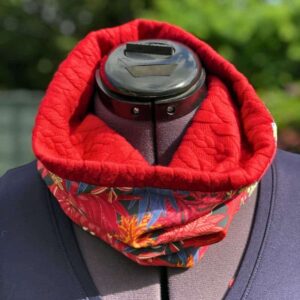 Echarpe snood femme fleuri rouge, réversible, fabriquée à la main en France par Maison Pivoine