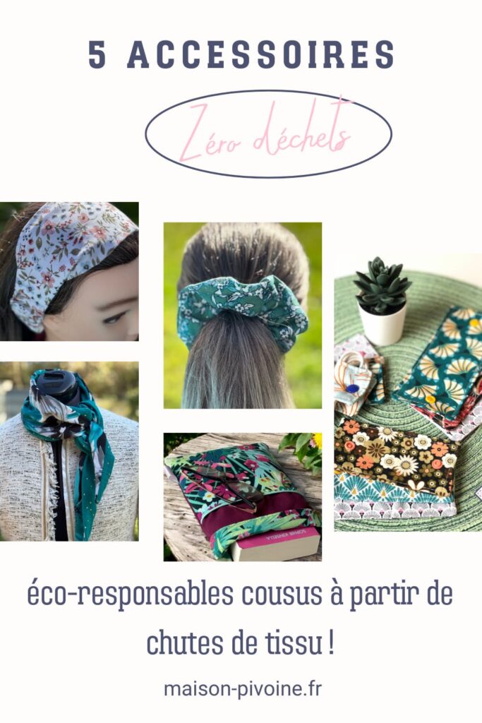 Recycler les chute de tissus en accessoires tels la pochette à livres, le bandeau pour les cheveux, le chouchou, les attache cables ou encore les petites écharpe sophie scarf