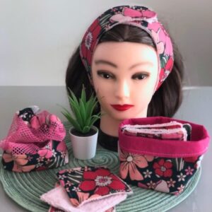 Bandeau démaquillant rose - soin du visage - fabriqué en France - Bretagne - Quimperlé