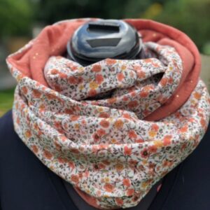 écharpe tube femme saumon, snood double tissu floral viscose, conçue en france