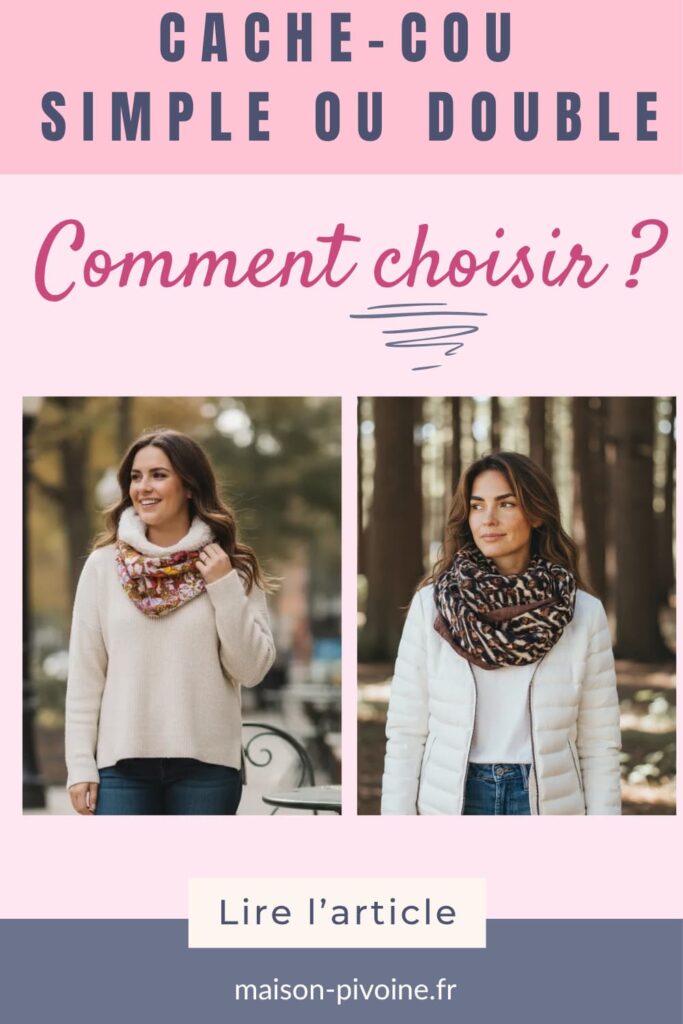 Deux femmes portant chacune un cache-cou artisanal, l’une en version simple, l’autre en version double.