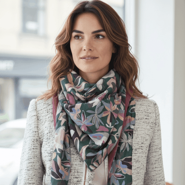 femme portant un chèche autour de son cou