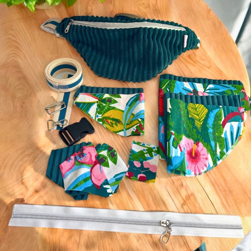 Kit couture prêt à coudre sac banane bleu