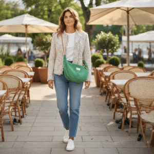 sac-croissant-vert sac croissant vert porté par une femme
