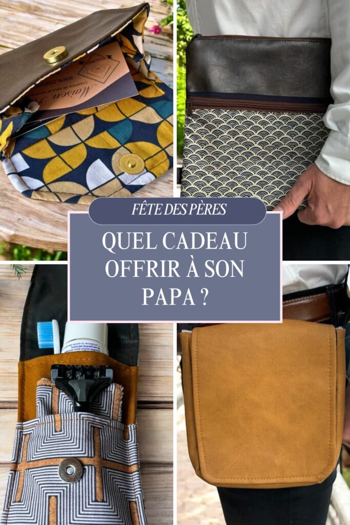 Fête des pères, quel cadeau offrir ? sacoche, housse d'ordinateur, porte cartes des créations faites main en France dans l'atelier Maison Pivoine situé en Bretagne