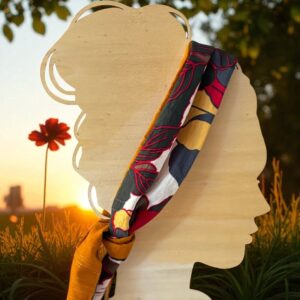 foulard mis en bandeau dans les cheveux dans les teintes vertes et jaune