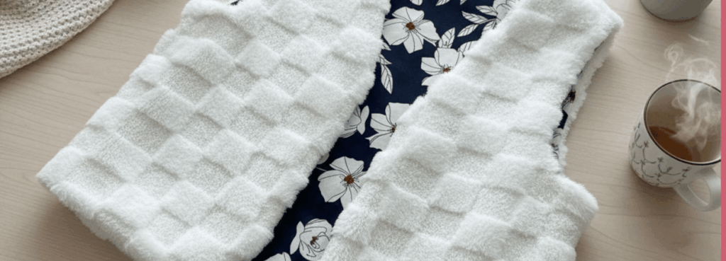 gilet de berger en laine blanche à carreaux avec doublure en viscose bleue