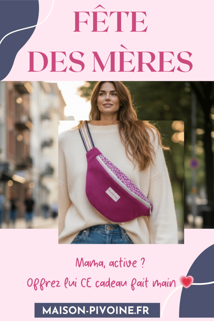 cadeau-fete-des-maman Sac banane rose framboise velours côtelé fait main Maison Pivoine, idée cadeau fête des mères artisanal et unique