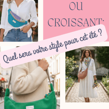 Épingle Pinterest Maison Pivoine — comparatif sac banane Musa et sac croissant Cosmos portés, créations artisanales faites main en France, avec titre "Sac banane ou croissant : quel sera votre style pour cet été