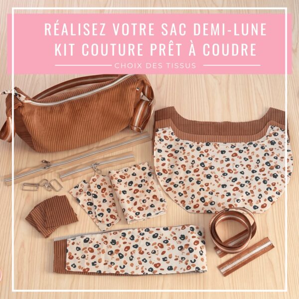 Kit couture sac demi-lune prêt-à-coudre « Cosmos » avec sac terminé et pièces de tissu prédécoupées